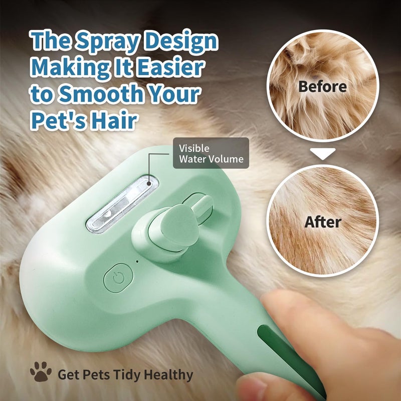 HeroKitty Steam Pet Brush for Shedding, 3 In 1 Self Cleaning Anti-Static Steamy Hair Brush, Reduces Loose Hair and Shedding for Long and Short Hair Pets Grooming, Green - Image 3